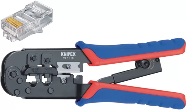 Knipex 97 51 10 SB Crimp Lever Pliers For Western Plugs Western Connector Rj11/12 (6-pin) 9.65 Mm; Rj45 (8-pin)11.68 Mm