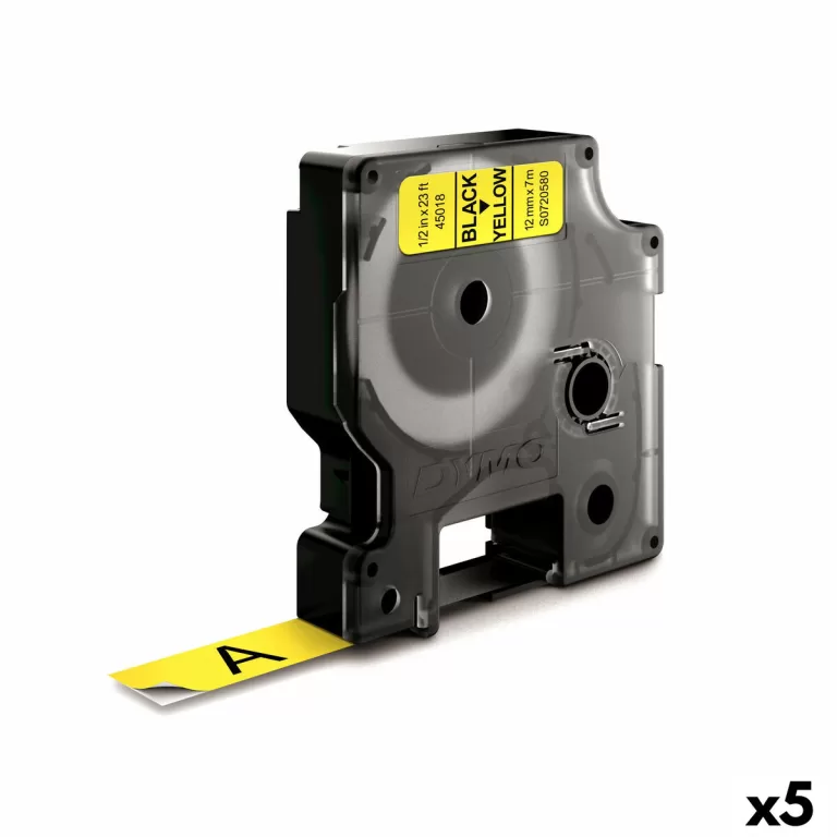 Gelamineerde Tape voor Labelmakers Dymo D1 45018 LabelManager™ Geel 12 mm Zwart (5 Stuks)