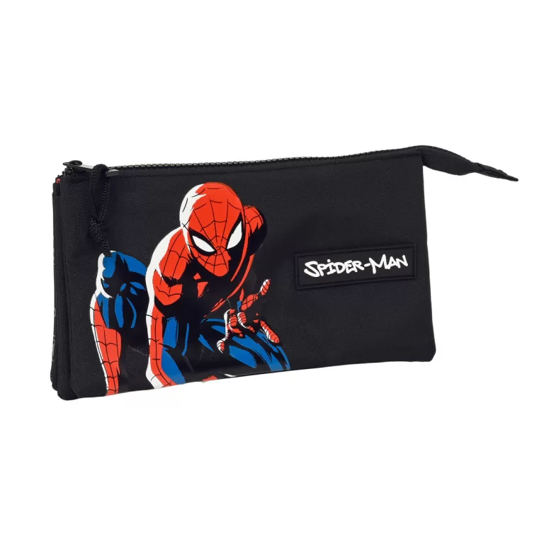 Pennenetui met 3 vakken Spiderman Hero Zwart 22 x 12 x 3 cm
