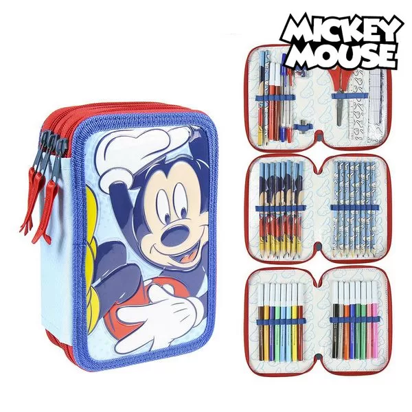 Driedubbele Pennenzak Giotto Mickey Mouse (43 pcs) Blauw