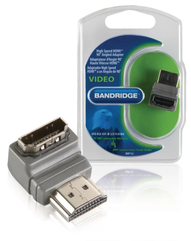 Bandridge BVP133 High Speed Hdmi Met Ethernet Adapter 90° Haaks Hdmi-connector - Hdmi Female Grijs