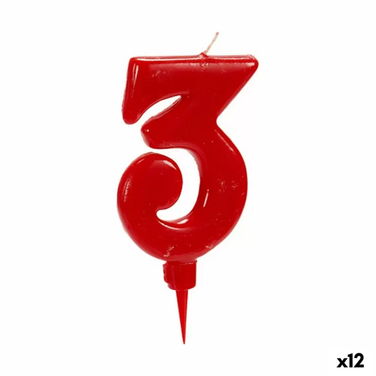 Kaars Rood Verjaardag Cijfer 3 (12 Stuks)