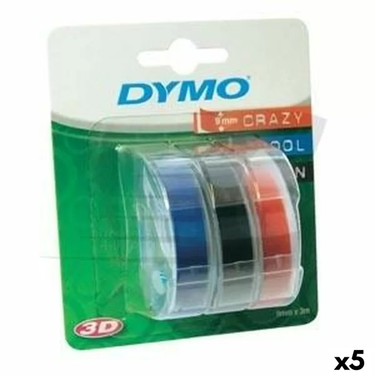 Gelamineerde Tape voor Labelmakers Dymo 9 mm x 3 m Rood Zwart Blauw (5 Stuks)