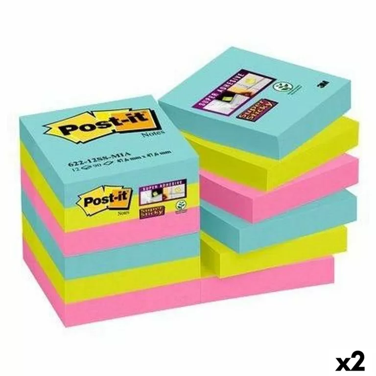 Set plakbriefjes Post-it Super Sticky Multicolour 12 Onderdelen 47