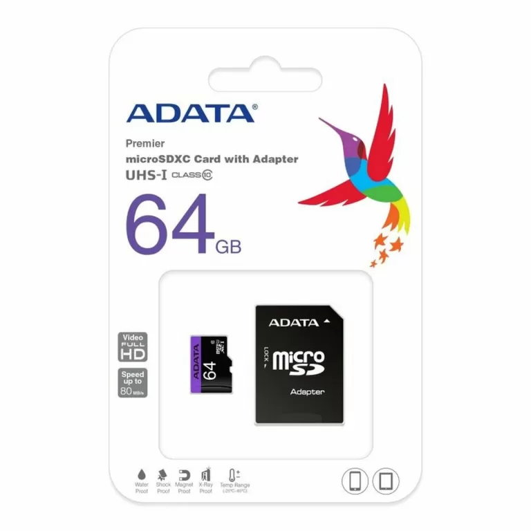 Micro SD geheugenkaart met adapter Adata CLASS10 64 GB