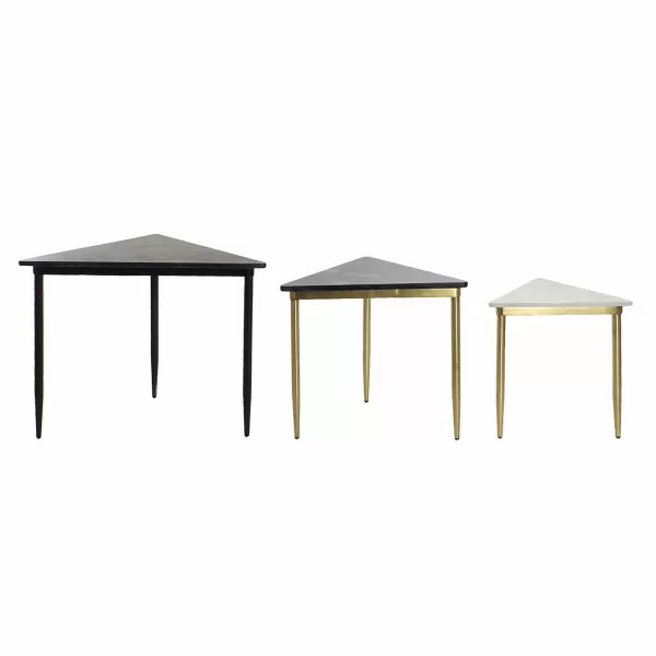 Set van 3 kleine tafels DKD Home Decor Zwart Gouden Metaal Wit Groen Marmer Modern (68 x 46