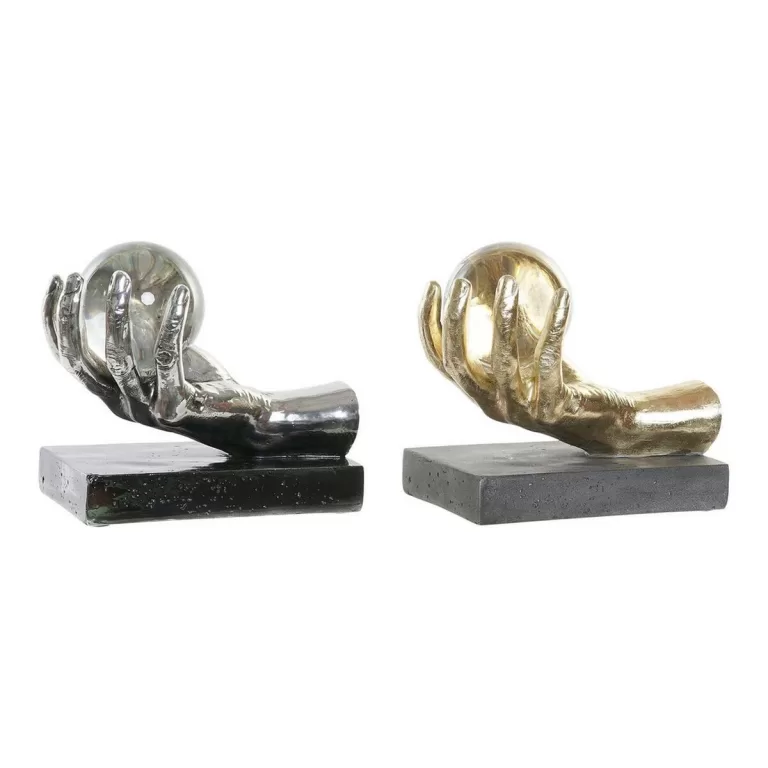 Decoratieve figuren DKD Home Decor Kristal Zilverkleurig Gouden Hars Hand 20 x 14 x 18 cm