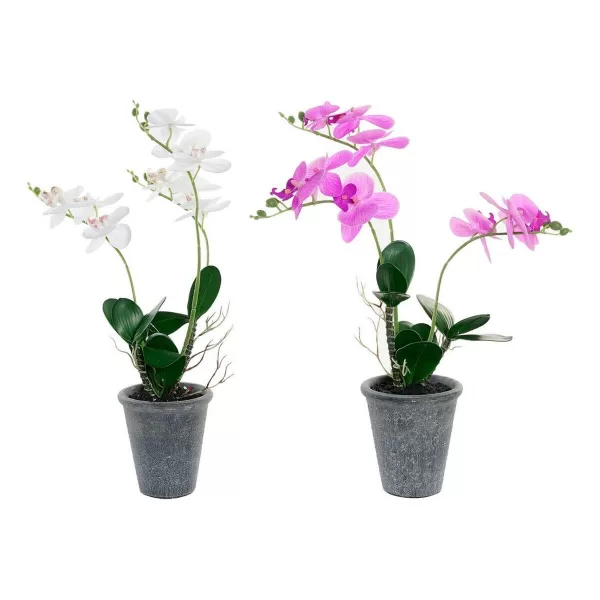 Decoratieve plant DKD Home Decor 30 x 22 x 51 cm Grijs Lila Wit Orchidee (2 Stuks)