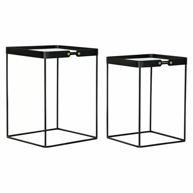 Set van 2 kleine tafels DKD Home Decor Kristal Zwart Gouden Metaal (42 x 42 x 56 cm) (2 pcs)
