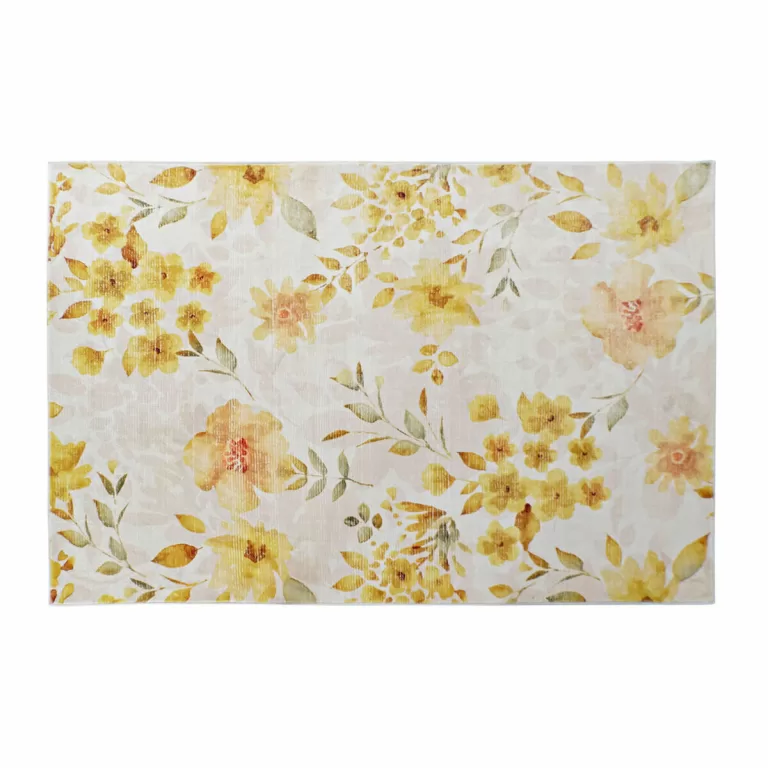 Tapijt DKD Home Decor Geel Wit Polyester Katoen Blommor (120 x 180 x 0.5 cm)
