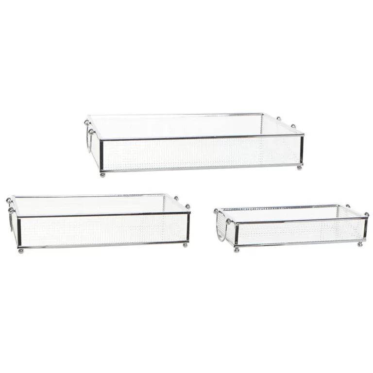 Set van trays DKD Home Decor Kristal Metaal Transparant (31 x 18 x 5