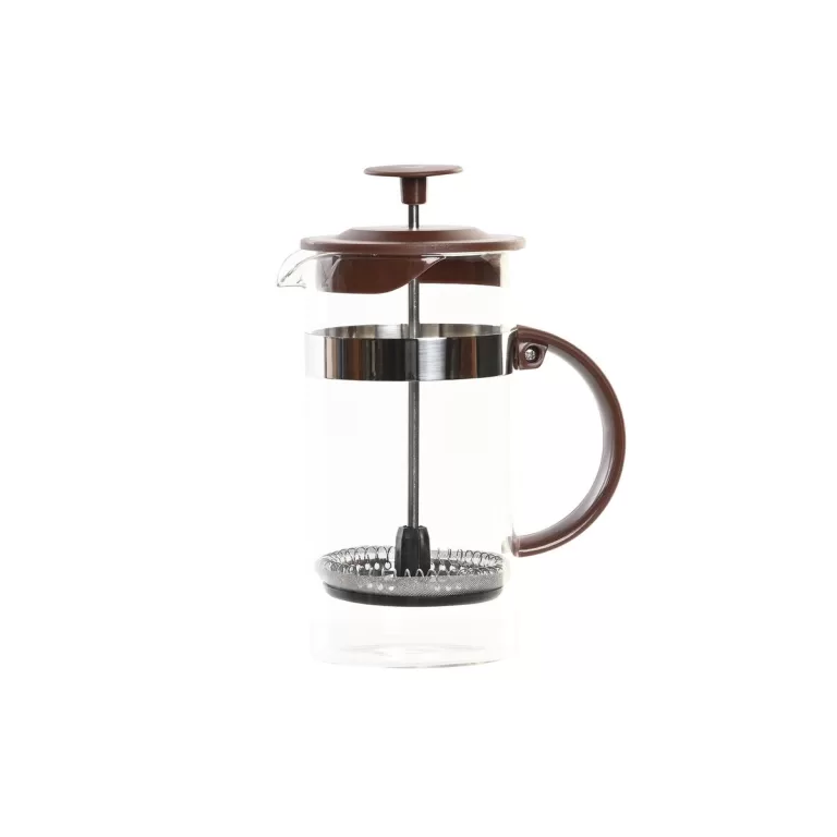 Koffiepot met Zuiger DKD Home Decor Bruin Transparant Roestvrij staal Borosilicaatglas 350 ml 16 x 9 x 18