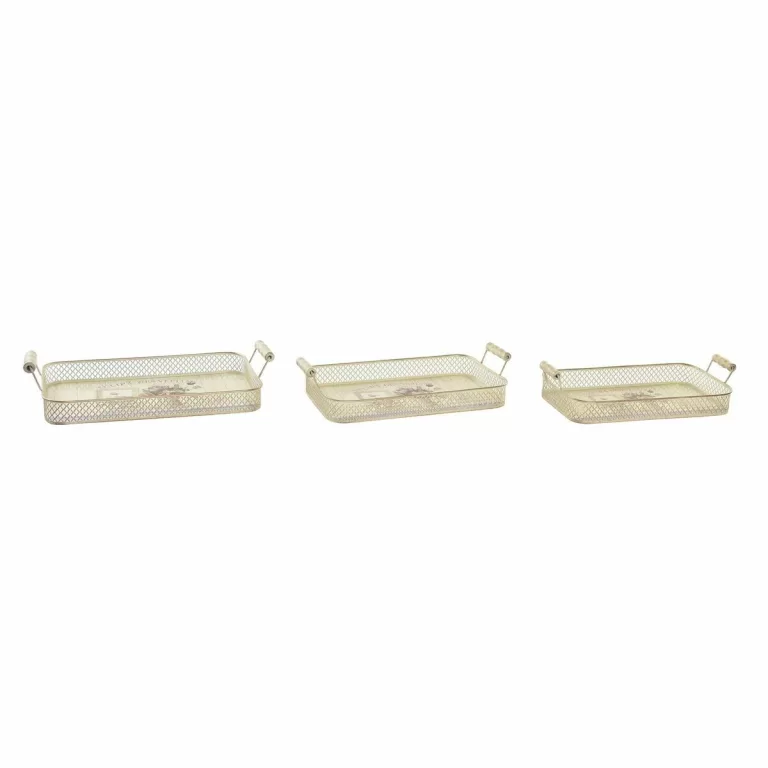 Set van trays DKD Home Decor 40 x 21 x 8 cm Roze Metaal 8 cm 3 Onderdelen Shabby Chic