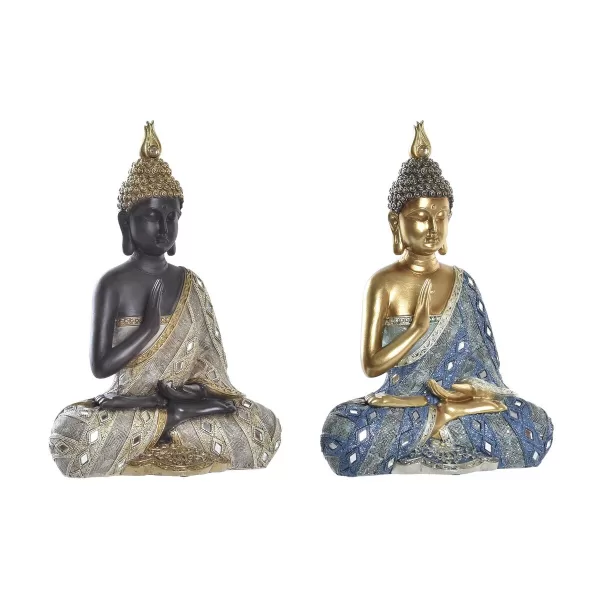 Decoratieve figuren DKD Home Decor 24 x 12 x 34 cm Blauw Gouden Bruin Boeddha Orientaals (2 Stuks)