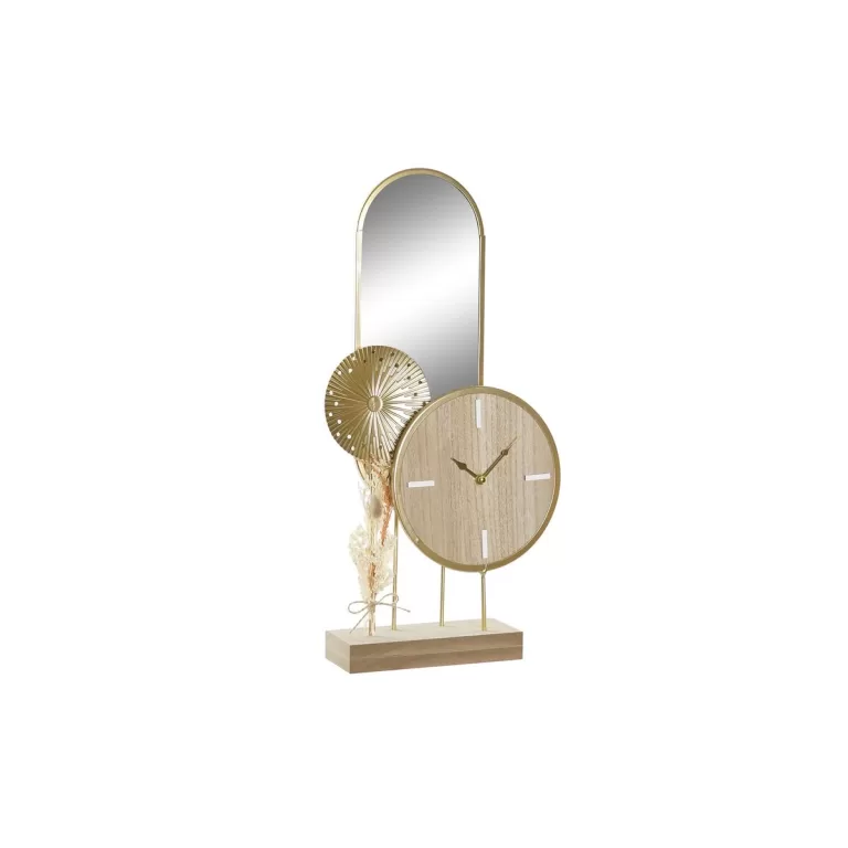 Bordsklocka DKD Home Decor 26 x 8 x 53 cm Spiegel Natuurlijk Gouden Metaal Hout MDF