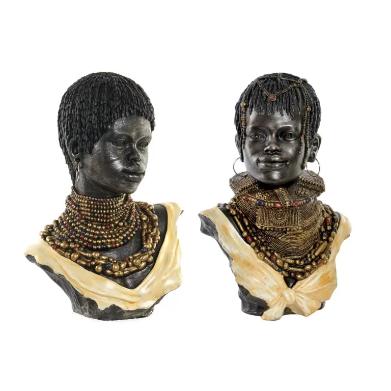 Decoratieve figuren DKD Home Decor Afrikaanse 26 x 20 x 42 cm Zwart Beige Koloniaal (2 Stuks)