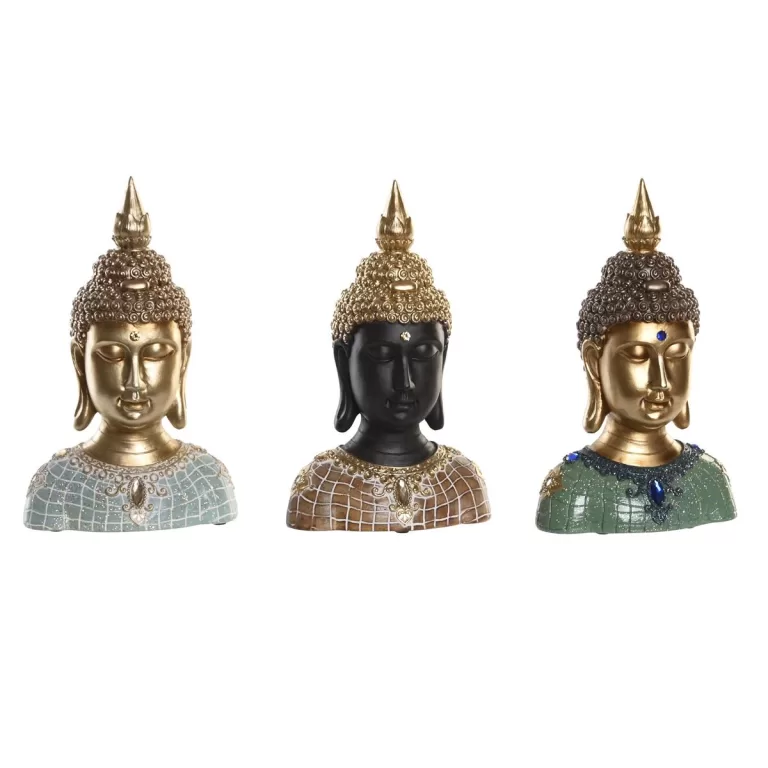 Decoratieve figuren DKD Home Decor 16 x 10 x 26 cm Zwart Boeddha Turkoois Groen Orientaals (3 Onderdelen)