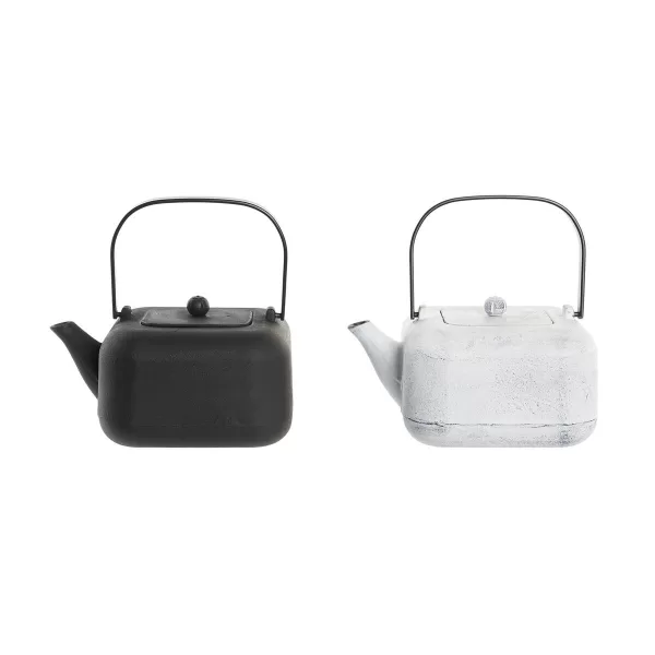 Theepot DKD Home Decor Zwart Roestvrij staal Wit 1
