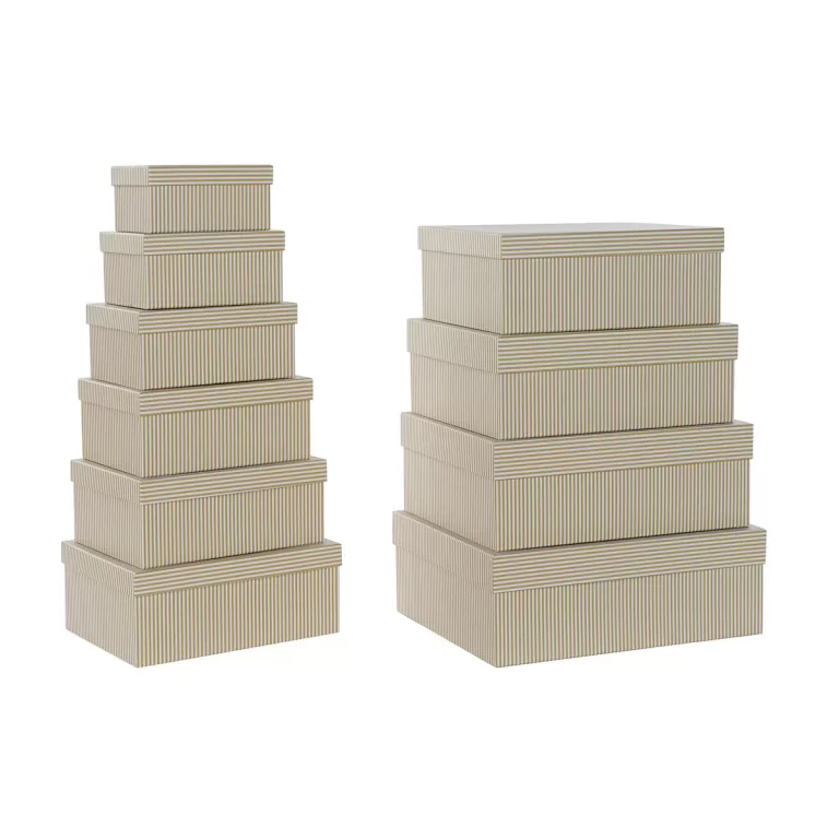 Set van opstapelbare opbergboxen DKD Home Decor Wit Vierkant Karton Mosterd (43