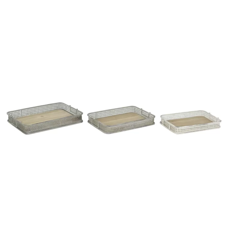 Set van trays DKD Home Decor 53 x 38 x 8 cm Metaal Multicolour (3 Stuks)