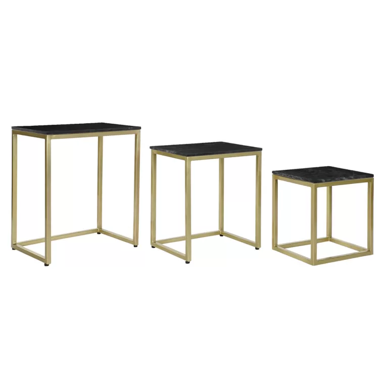 Set van 3 tafels DKD Home Decor 50 x 35 x 60 cm Zwart Gouden Marmer Ijzer