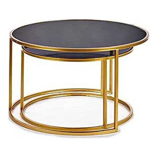 Set van 2 tafels Zwart Gouden Kristal Metaal (2 Onderdelen) (80 x 80 x 44
