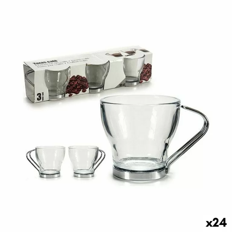 Set van koffiekopjes Zilverkleurig Metaal Transparant Glas 24 Stuks