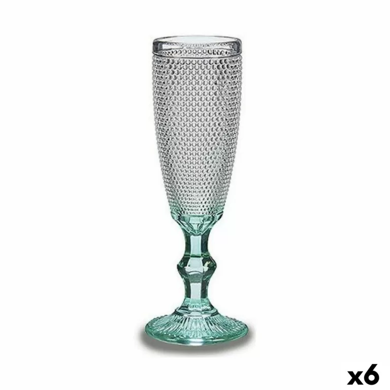 Champagneglas Punten Transparant Turkoois Glas 6 Stuks (185 ml)