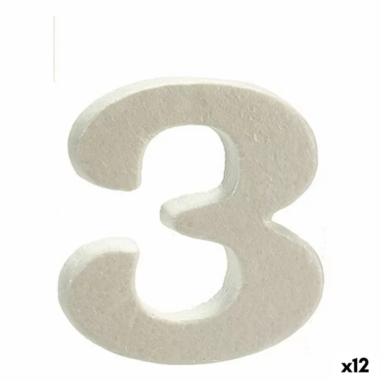 Cijfer 3 Wit polyestyreen 2 x 15 x 10 cm (12 Stuks)