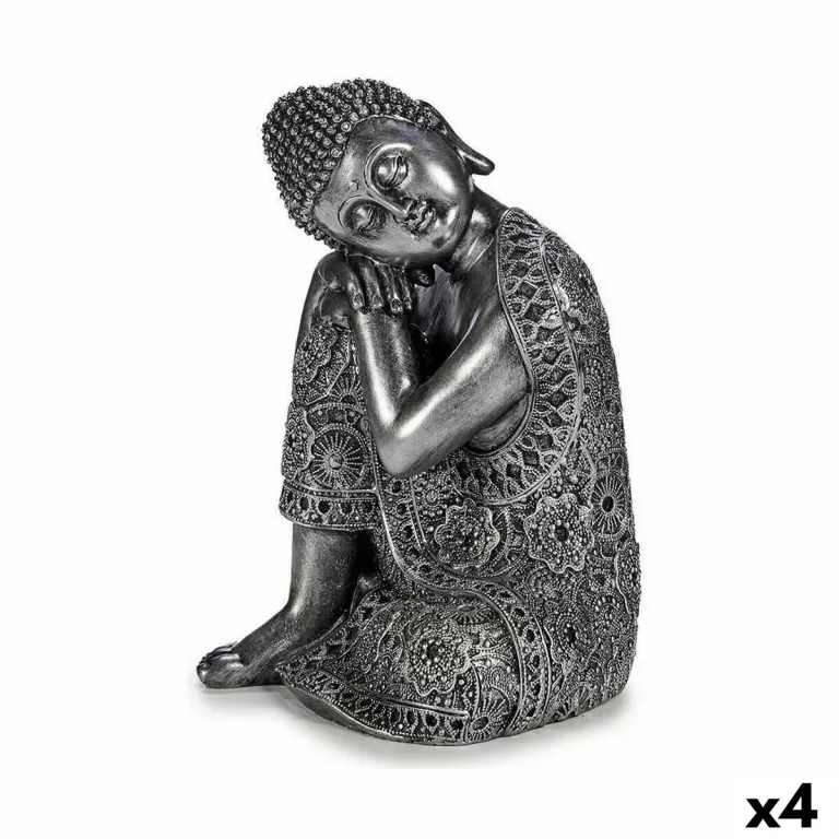 Decoratieve figuren Boeddha Zittend Zilverkleurig 20 x 30 x 20 cm (4 Stuks)