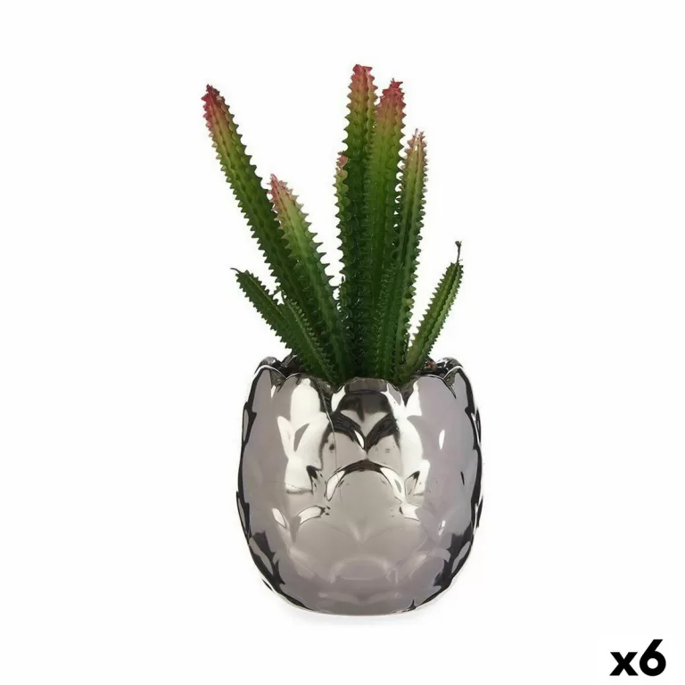 Decoratieve plant Cactus Keramisch Plastic 10 x 20 x 10 cm (6 Stuks)