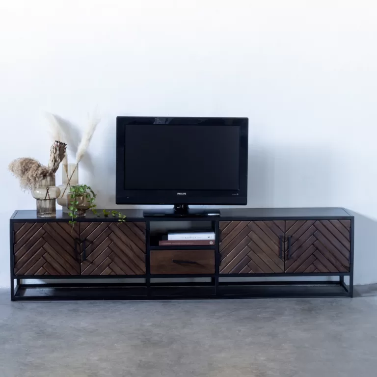 Tv-meubel Isa Bruin Visgraat 210cm Mangohout - Giga Meubel | Flickmyhouse