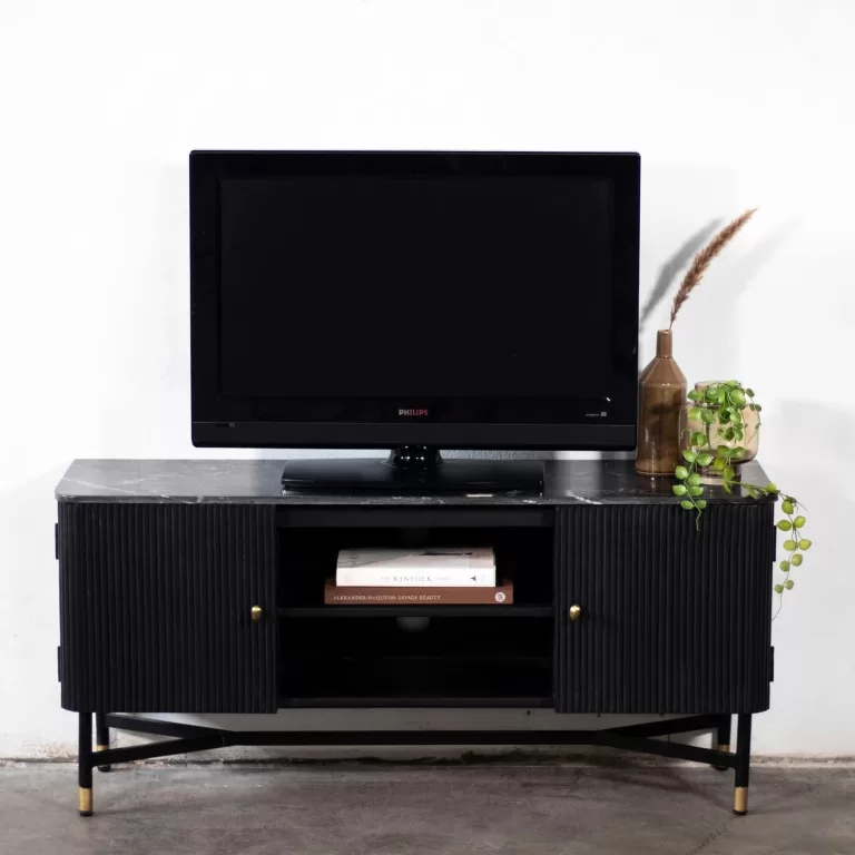 Tv-meubel Japandi Zwart met Marmer 130cm - Giga Meubel | Flickmyhouse