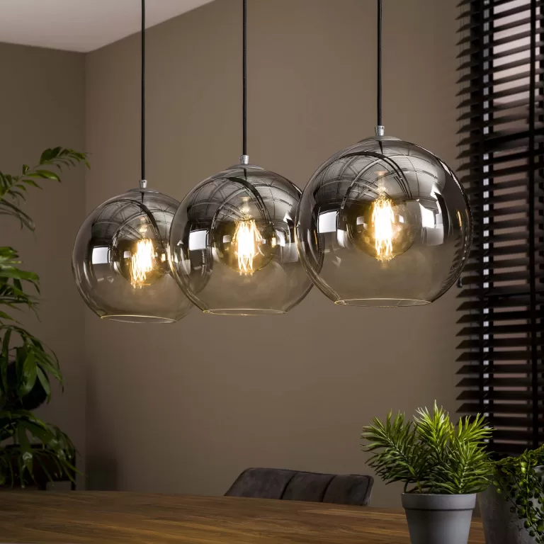 LifestyleFurn Hanglamp Bubble Shaded met 3 smoke-glas bollen - Oud zilver | Flickmyhouse
