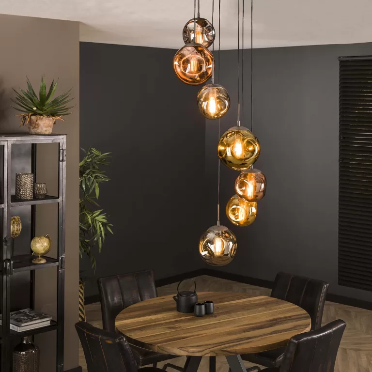 LifestyleFurn Hanglamp Yair 7-lamps Getrapt - Oud Zilver | Flickmyhouse