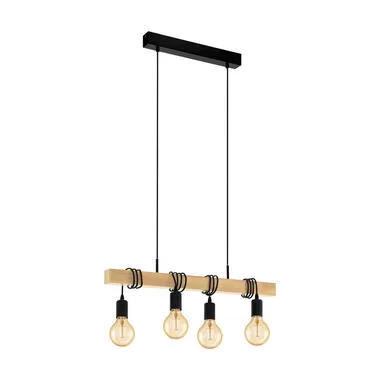 EGLO hanglamp Townshend 4-lichts - eikenhout/zwart - Leen Bakker