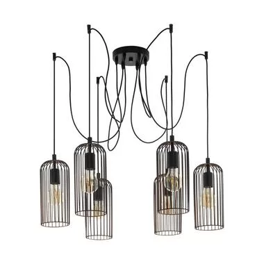 EGLO hanglamp Roccamena 6-lichts - zwart/koperkleur - Leen Bakker