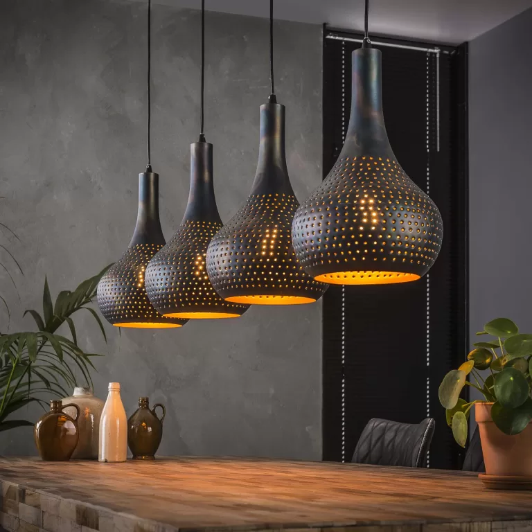 Hanglamp Judd 4-lamps - Zwart / Bruin | Flickmyhouse