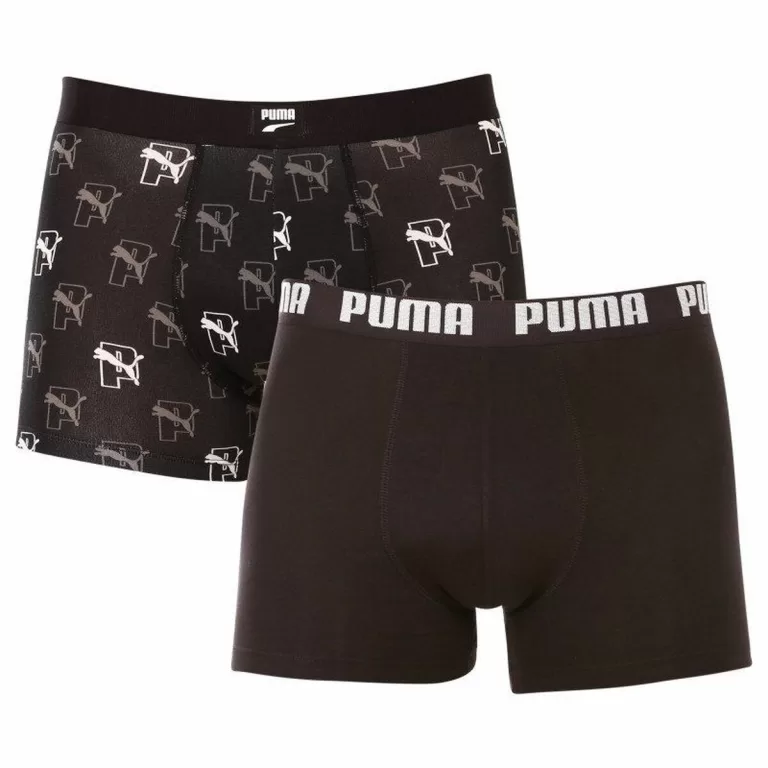 Heren Boxer Shorts Puma Cat Aop 2 Stuks Zwart