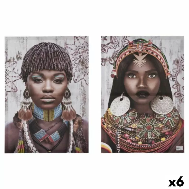Set van 2 Schilderijen Canvas Afrikaanse 70 x 50 x 1