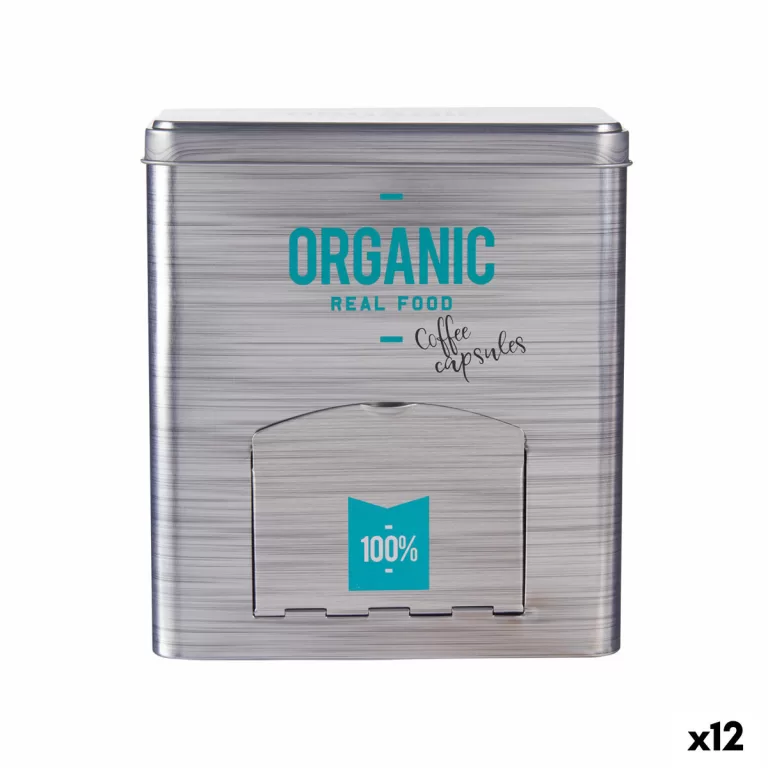 Capsulehouder Organic Koffie Dispenser Grijs Blik 9 x 18 x 16