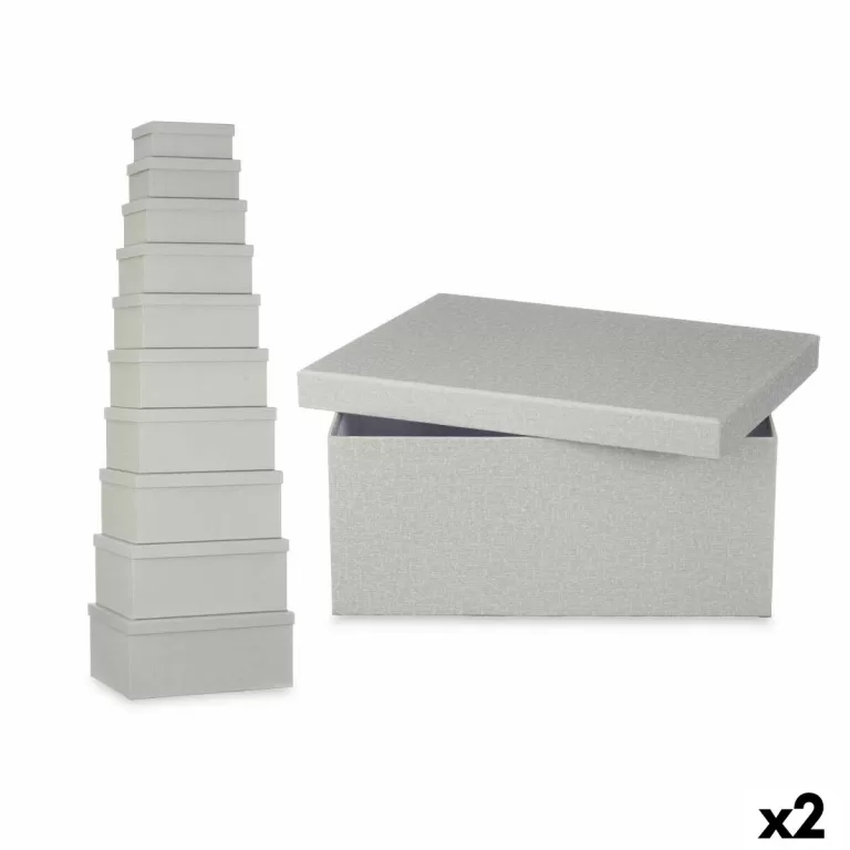 Set van opstapelbare opbergboxen Donker grijs Karton (2 Stuks)