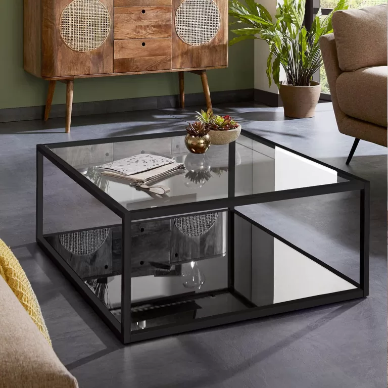 Kave Home Salontafel Blackhill Glas met zwart frame - Vierkant | Flickmyhouse