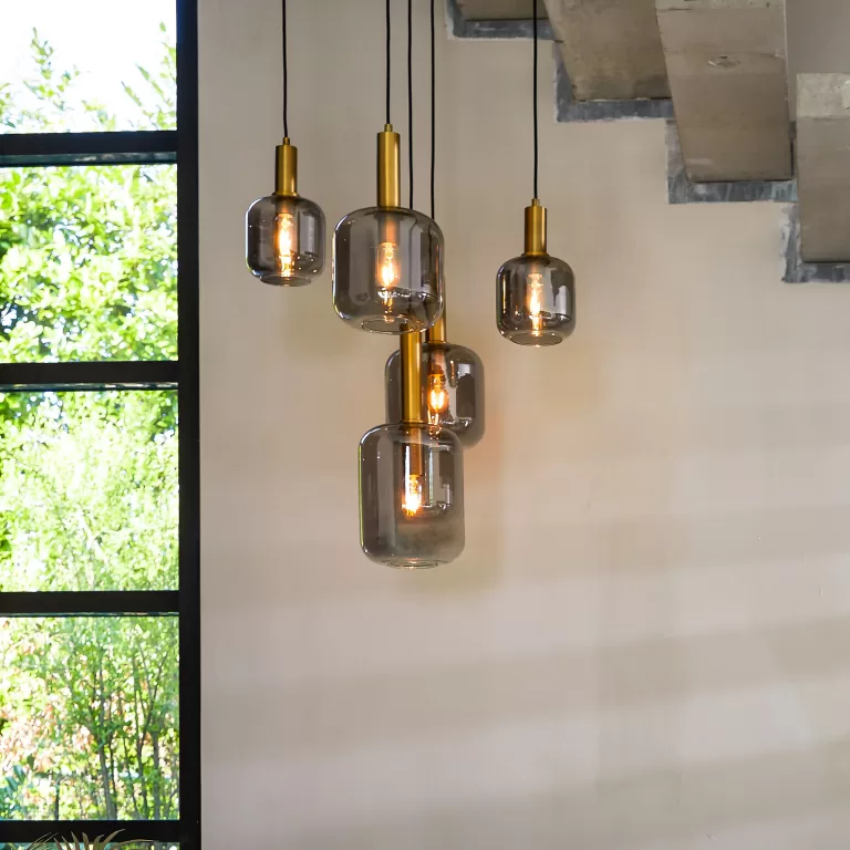 Light & Living Hanglamp Lekar 5-Lamps - Antiek Brons/Smoke | Flickmyhouse