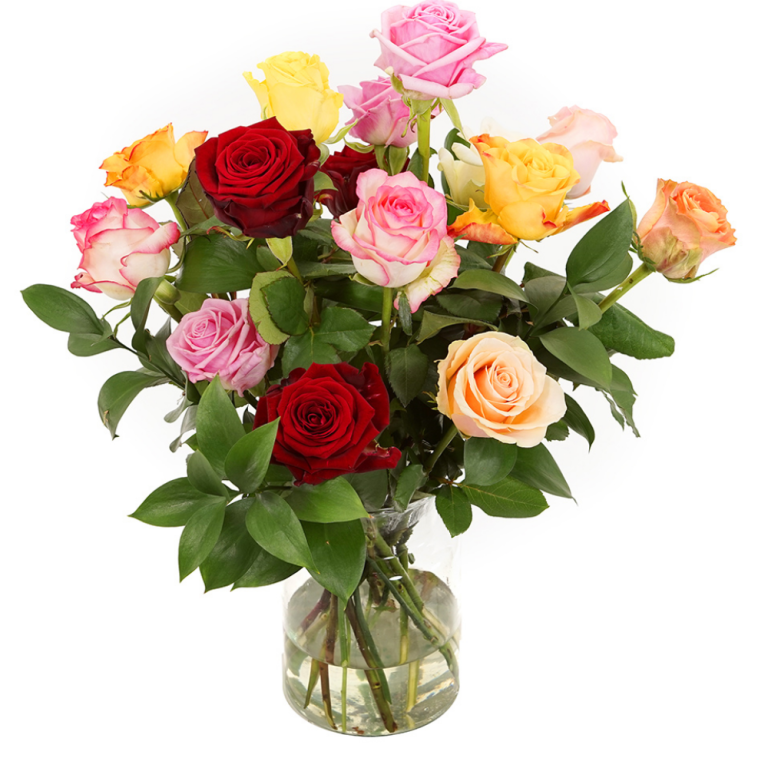 Gemengde rozen en Melkbus vaas bezorgen | Flickmyhouse marketplace