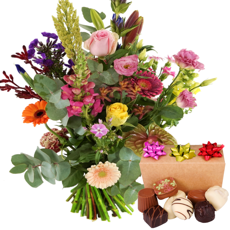 Bloemen tuinboeket met bonbons bestellen | Flickmyhouse marketplace