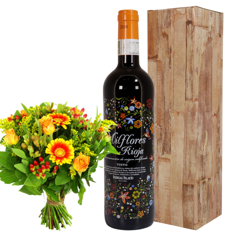Milflores rode wijn + boeket bloemen | Flickmyhouse marketplace
