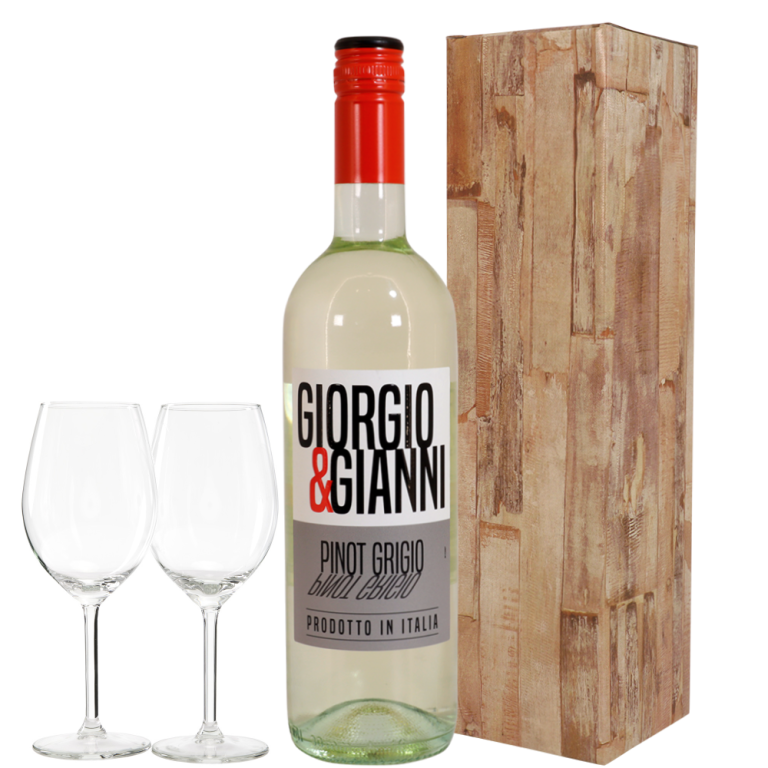 Witte wijn Pinot Grigio en 2 wijnglazen | Flickmyhouse marketplace