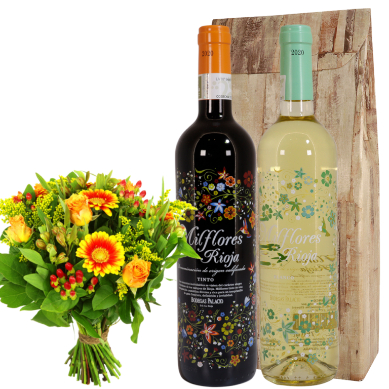 Bloemen en wijngeschenk Milflores Rioja wijn | Flickmyhouse marketplace