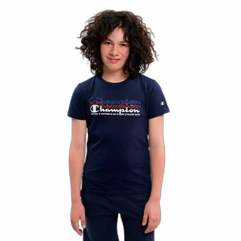 Kinder-T-Shirt met Korte Mouwen Champion Crewneck  Blauw